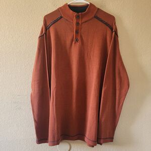 Ecoths Organic Cotton Henley Shirt Long Sleeve Knit Mens XL Buttons Burnt Orange